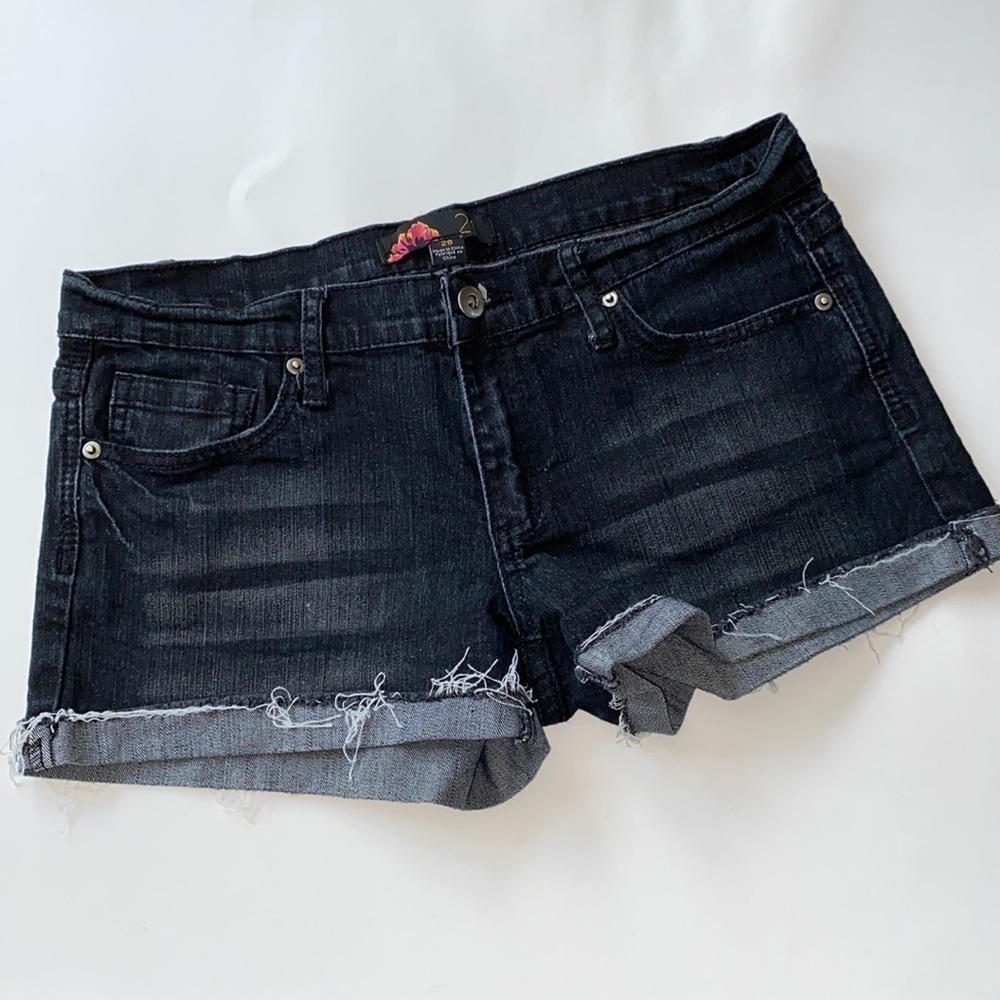 Rue21 jean shorts denim cuffed frayed stretch distressed 29